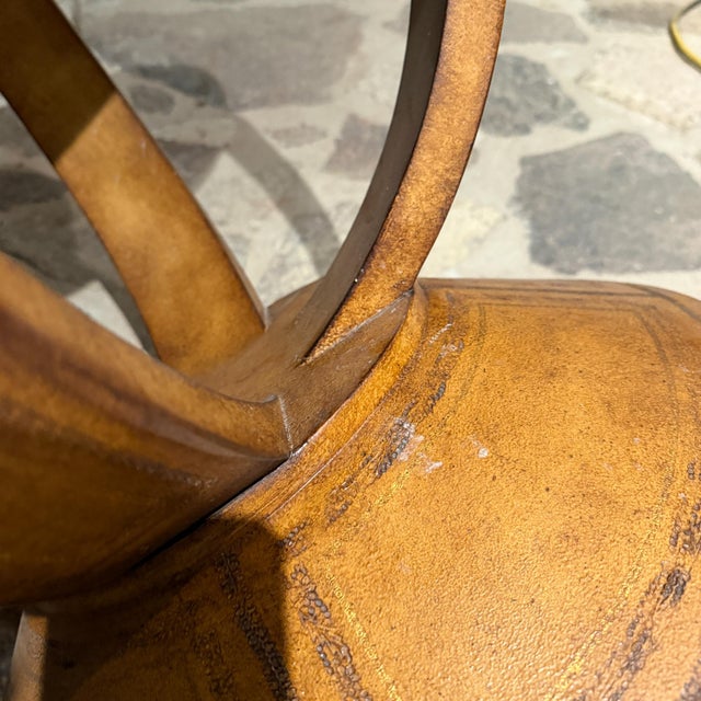 Round Leather Embossed Side Table Attributed Maitland Smith Art Deco Neoclassical For Sale - Image 14 of 15