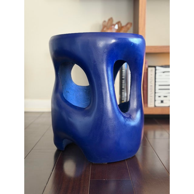 Made Goods Hyde Stool in Glossy Cobalt Blue Reinforced Concrete Sculptural Modern Organic Side Table For Sale - Image 9 of 12