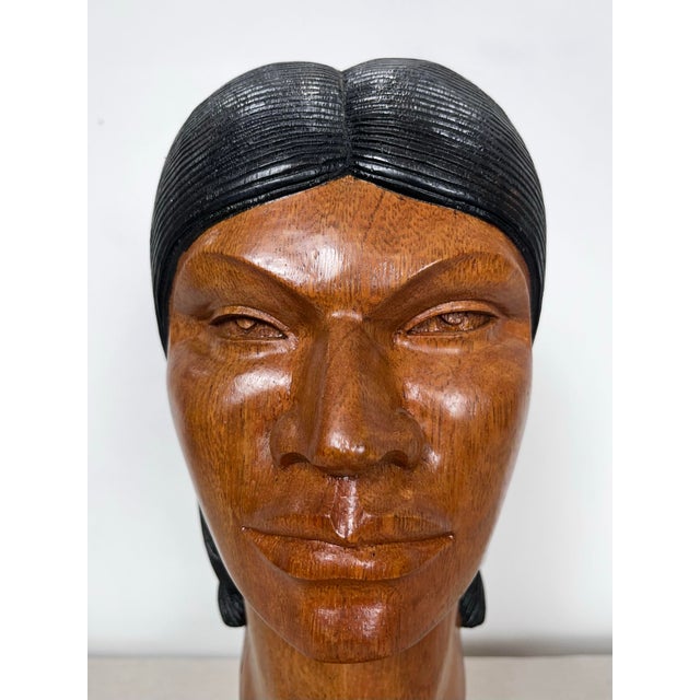 Vintage Carved Wood Bust Made in Bolivia For Sale - Image 9 of 12
