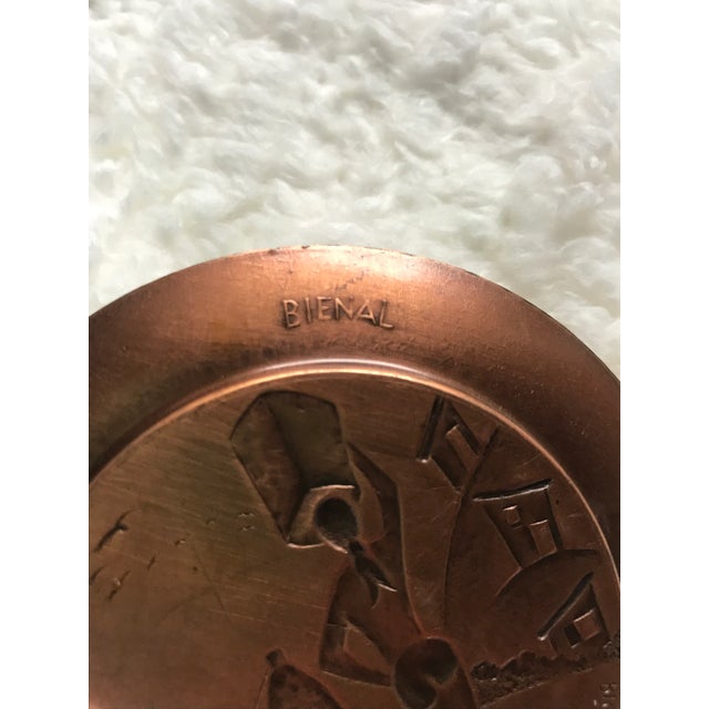 Beinal Mid Century Brazilian Embossed Copper Cultural Coasters- Set of 6 For Sale - Image 10 of 11