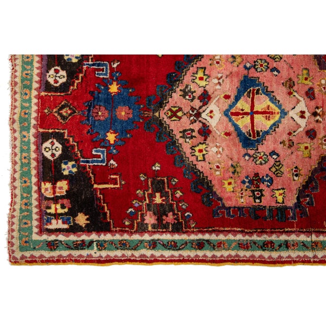 Vintage Hamadan Designed Wool Rug in Red - 3′4″ × 5′ For Sale In New York - Image 6 of 7