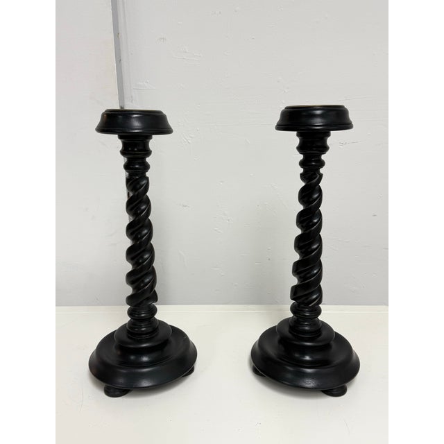 Global Views Global Views Barley Twist Wood Candleholders, Pair For Sale - Image 4 of 12