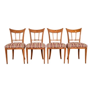 Antique Italian Regency Fruitwood Inlaid Marquetry Dining Chairs, Set of Four For Sale