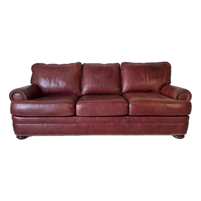 Vintage Hancock & Moore English Style Red Leather 3-Seater Sofa For Sale