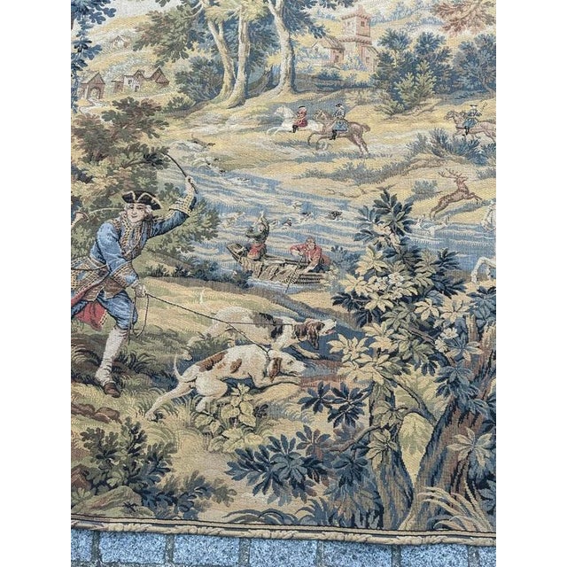 1970s Vintage French Aubusson Style Jacquard Hunting with Hounds Tapestry, 1970s For Sale - Image 5 of 18