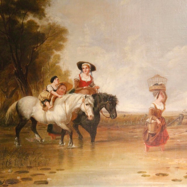 Figurative “Crossing the Ford,” 19th Century English Landscape Painting With Horses, After Callcott For Sale - Image 3 of 15