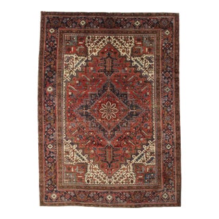 Vintage Hand-Knotted Persian Heriz Rug 8'3" X 11'5" For Sale