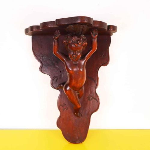 Wooden Shelf with Cherub Sculpture For Sale - Image 9 of 9