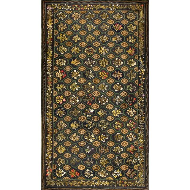 Black 1890s Black Floral Geometric Antique English Needlework Rug 10'6" X 18'10" Stitched Wool Carpet For Sale - Image 8 of 8