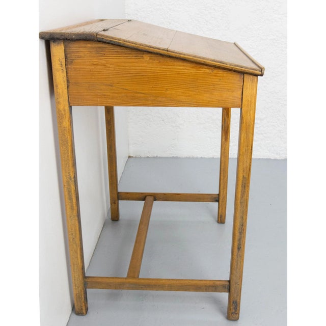 Early 20th Century Student Pine Writing Table with Slant Top, France, 1890s For Sale - Image 5 of 9