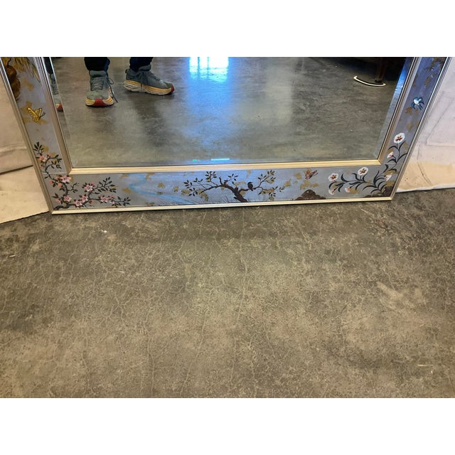 Silver 1980s La Barge Asian Chinoiserie Silver Leaf Hand-Painted Mirror For Sale - Image 8 of 10