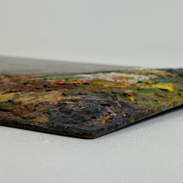 French Vintage Artist's Painting Palette With Thick Remnant Multicolored Oil Paint For Sale - Image 4 of 11