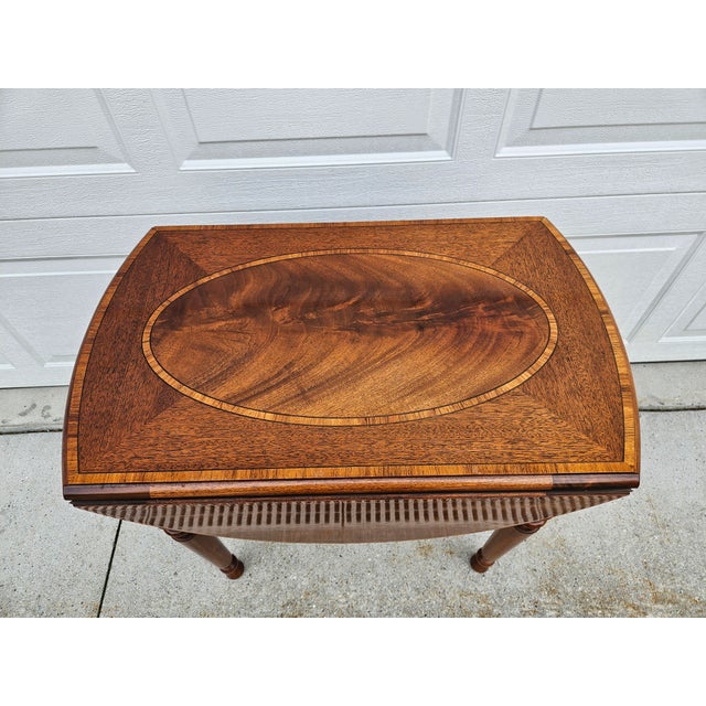 Brown Baker Furniture Mahogany Pembroke Drop-Leaf Side Table Satinwood Inlay For Sale - Image 8 of 12