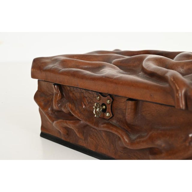 1960s Large Draped Leather and Brass Decorative Box in the style of Adnet, Italy, 1960s For Sale - Image 5 of 18