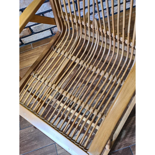 Wood Vintage Scandinavian Rocking Chair with Bamboo Weave, 1960s For Sale - Image 7 of 12