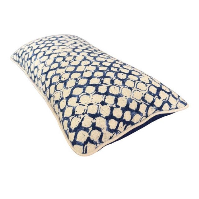 Elevate your space with this handcrafted indigo and cream accent pillow, featuring a bold lattice-inspired design. Made...