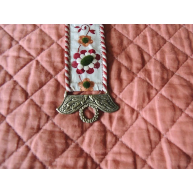 1990s Vintage Miniature Embroidered Bell Pull With Brass Ornaments For Sale - Image 5 of 7