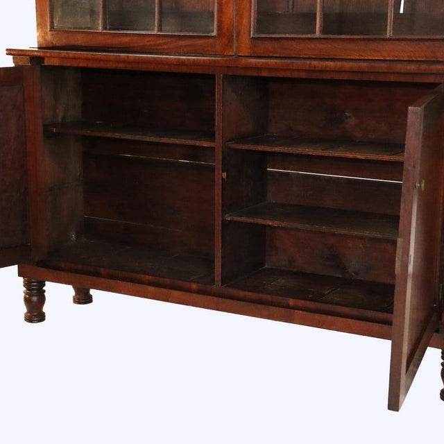 Oversized Antique Sheraton Flame Mahogany Step Back Cupboard C1830 For Sale - Image 10 of 18