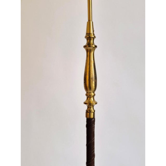 Modern Scandinavian Floor Lamp in Brass with Dark Brown Leather Trim, Swedish, 1950s For Sale - Image 9 of 15