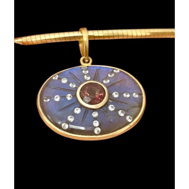 Sol Pendant, Labradorite With Brown Tourmaline, Diamonds & 14k Gold For Sale - Image 11 of 11