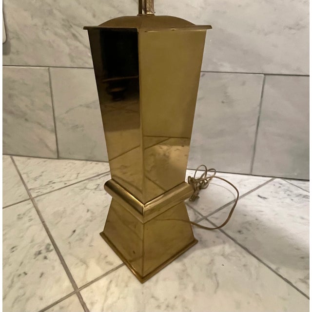 Gorgeous postmodern style brass geometric table lamp. Substantial and striking style, with minimalist looks that can also...