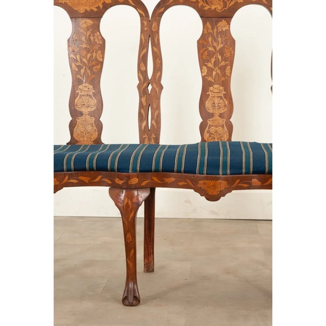 Dutch 18th Century Three-Seat Marquetry Inlay Settee For Sale - Image 12 of 13
