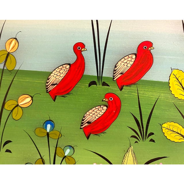 Mid 20th Century Arturo Alcala Mexican Folk Art Painting – Landscape With Birds, Deer, Elephants, Toucans, & Wildlife For Sale - Image 9 of 15