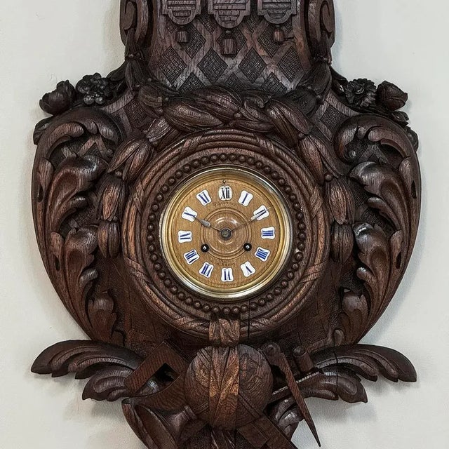 Mid 19th Century 19th Century French Louis XVI Carved Oak Wall Clock ~ Cartel For Sale - Image 5 of 12