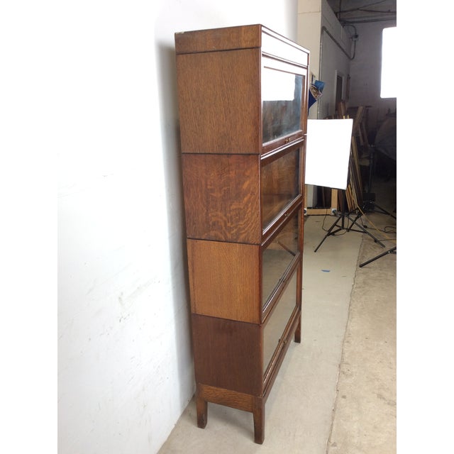 Antique Oak Four Stack Barrister Bookcase With Original Brass Hardware For Sale - Image 9 of 18