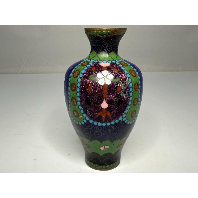 Japanese Antique Japanese Cloisonne Vase: Meiji Period Floral Enamel For Sale - Image 3 of 10