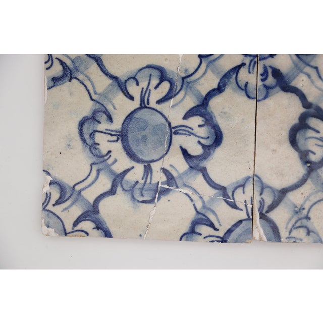18th Century Set of Four Tiles Blue & White Floral Shapes, Portuguese For Sale - Image 4 of 14