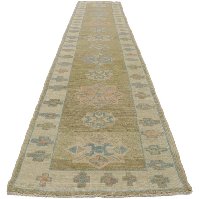 Tribal Turkish Oushak Rug, Hallway Runner - 03'01 X 15'11 For Sale - Image 3 of 9