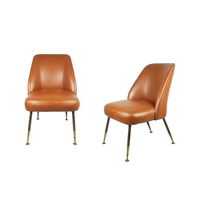 Vintage Campanula Chairs in Brown Leather and Brass by Carlo Pagani for Arflex, 1952, Set of 2 For Sale - Image 12 of 12