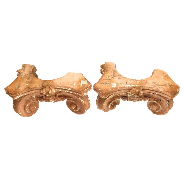 Antique Terracotta Column Capital Elements, a Pair For Sale - Image 4 of 4