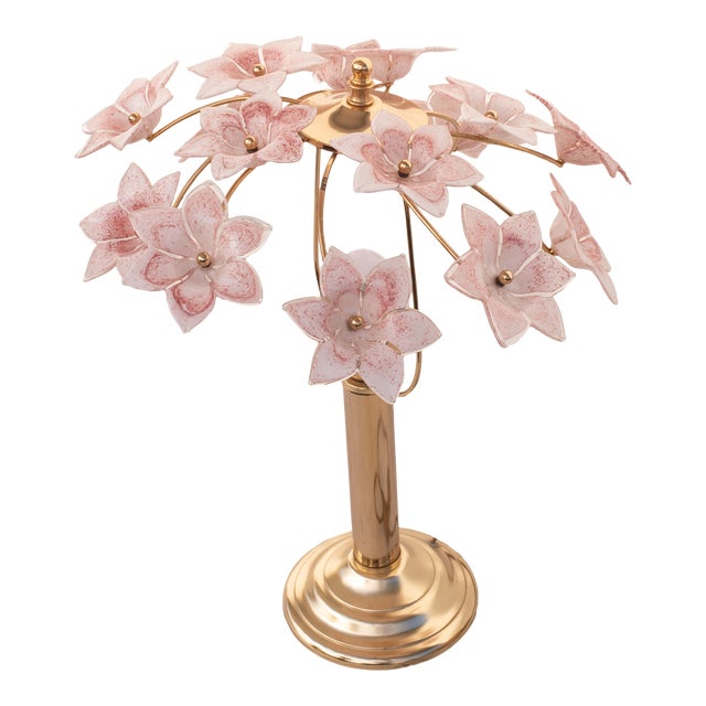 Murano Table Light Pink Flowers, 1980s For Sale