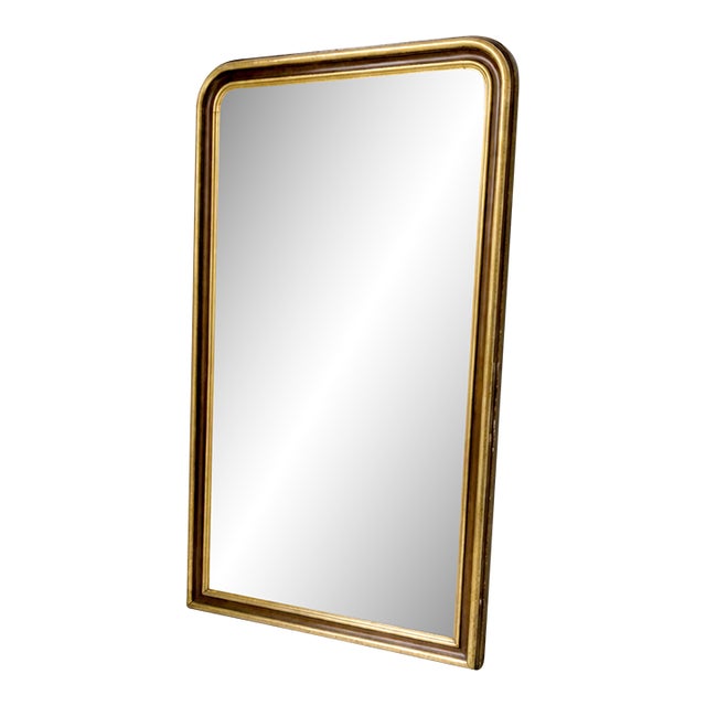 English Mahogany and Guiltwood 18c Large Floor Mirror For Sale