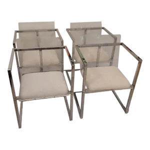 1970s Mid Century Modern Lucite and Chrome Set of Four Chairs in Style of Charles Hollis