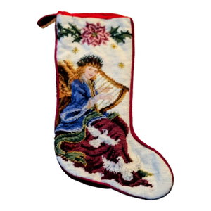 Vintage Wool Needlepoint Christmas Stocking Angel