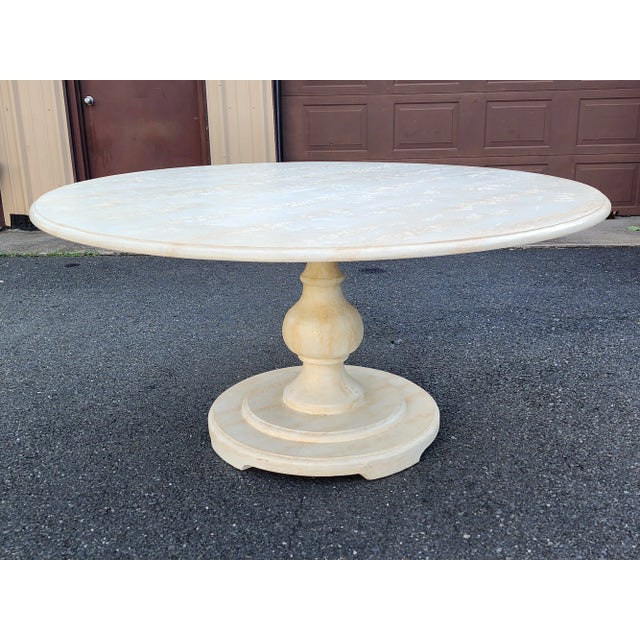 A spectacular faux marble finish pedestal dining table or entry table by Neirmann Weeks inspired to them by the gardens of...