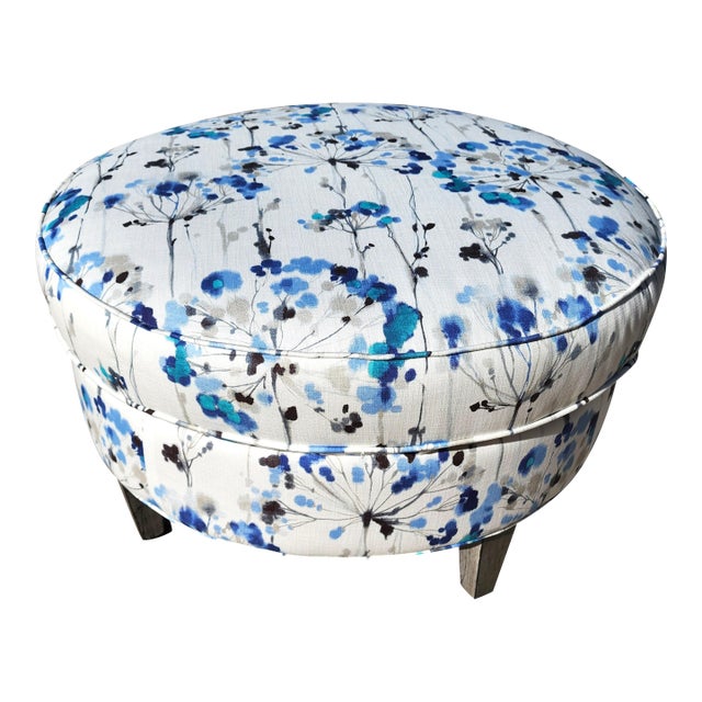 Bassett Round Cotton Ottoman For Sale