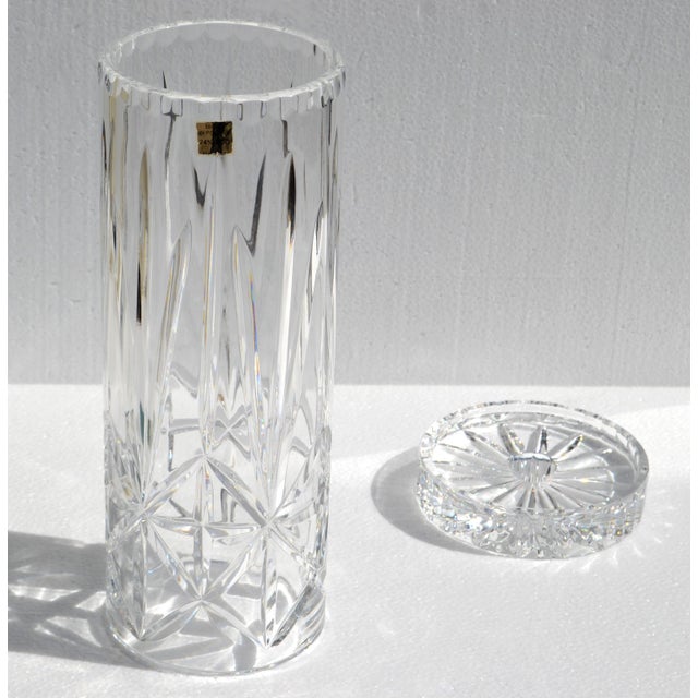 Victorian 1950s Victorian Brilliant Cut Glass Hurricance Candle Holder Star Base Underplate For Sale - Image 3 of 14