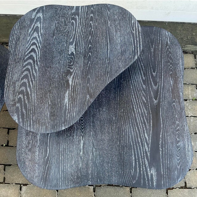 Black Pair of Vintage Cerused Oak Two-Tear Side Tables For Sale - Image 8 of 12