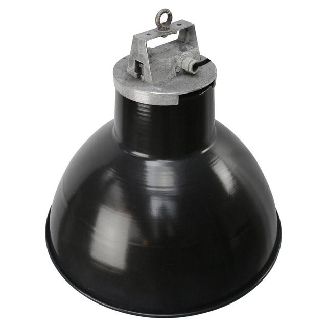 1950s Vintage Industrial Black Enamel Pendant Light by Mazda, France For Sale - Image 5 of 6