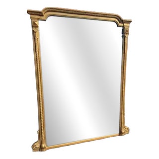 Large Antique English Shaped Top Gilt Ribbed Overmantle Mirror, 1800s For Sale