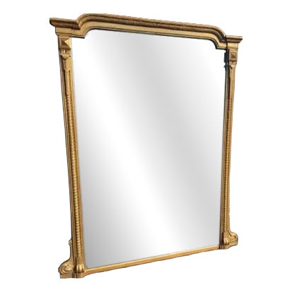 Large Antique English Shaped Top Gilt Ribbed Overmantle Mirror, 1800s For Sale