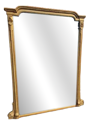 Large Antique English Shaped Top Gilt Ribbed Overmantle Mirror, 1800s