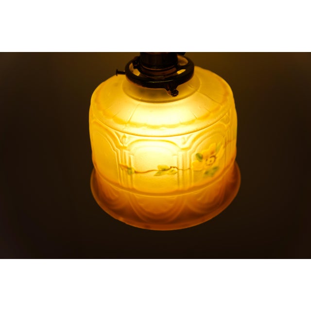 Black Wrought Iron Floor Lamp With Glass Shade For Sale - Image 8 of 9