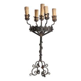Antique Italian Torchère in Wrought Iron with Twisted Serpent, 1800s For Sale