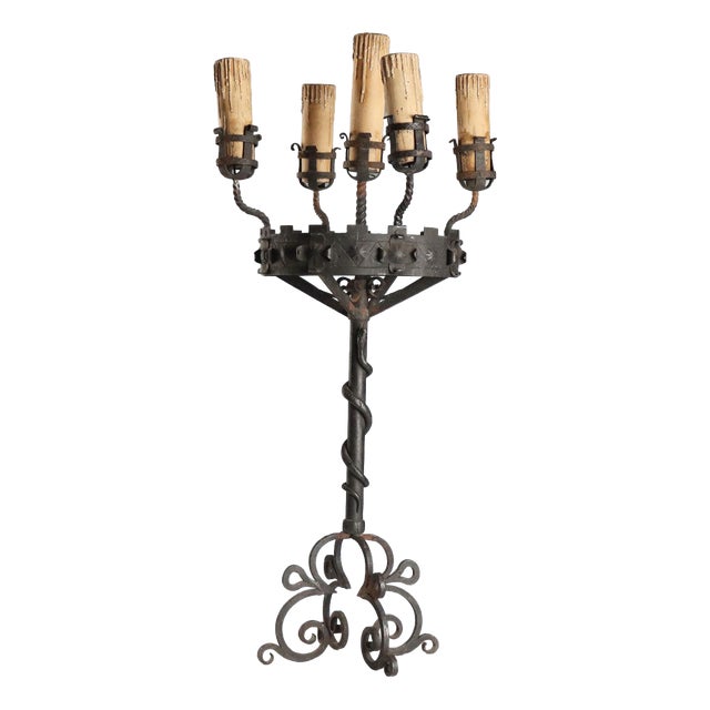 Antique Italian Torchère in Wrought Iron with Twisted Serpent, 1800s For Sale