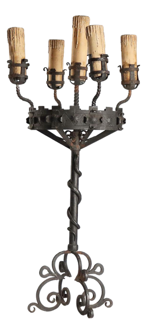 Antique Italian Torchère in Wrought Iron with Twisted Serpent, 1800s
